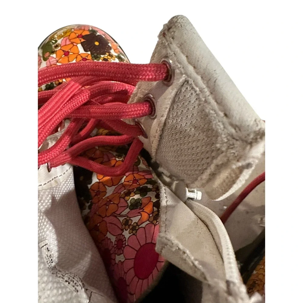 Doc Martens Boots Kids Size 12 Delaney Floral Ankle Side Zip Combat Pink Leather